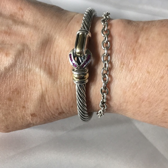 Sterling and 18k Gold Bracelet With Rubies - Picture 5 of 6